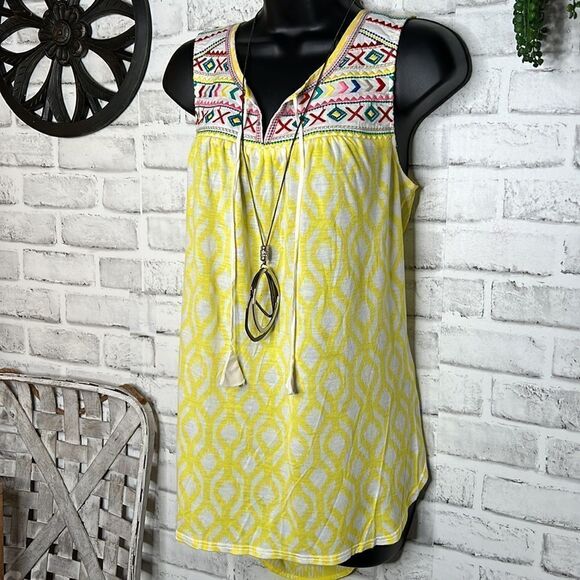 One September Anthropologie Yellow Boho Hippie Tassel Tank Top Shirt XS - Picture 5 of 9